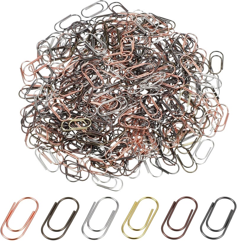 Skrfren 300 PCS Metal Mini Paper Clip, 3/5 Inch 6 Colors Small Cute Paper Clips Super Cute Tiny Paperclips Bronze Gold Steel Clips, Cute-Mini Paperclips with for Office School Home Desk Organizers - Image 1